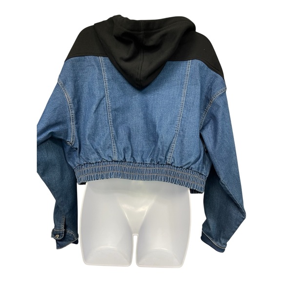 Blue NEW Denim Jean Hoodie Jacket zipper LABIJOU-Sz S Heather Black over size - Picture 3 of 13